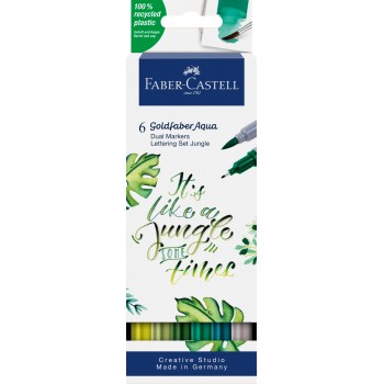 Marker solubil 2 capete set 6 buc lettering jungle goldfaber faber-castell
