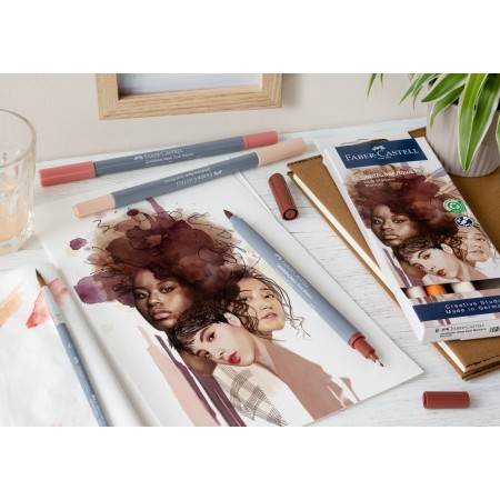 Marker solubil 2 capete set 6 buc portret goldfaber faber-castell