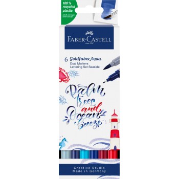 Marker solubil 2 capete set 6 lettering goldfaber faber-castell