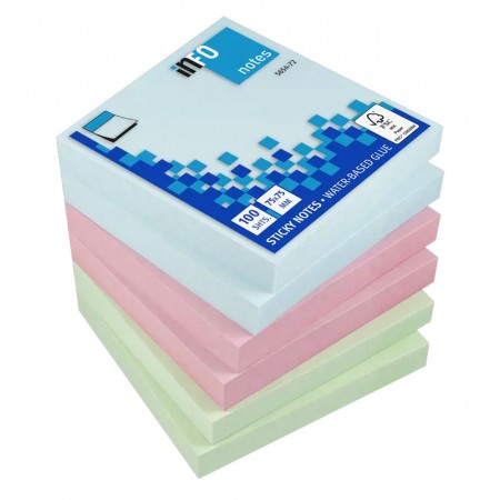 Notes adeziv 75*75mm pastel asortat 100 file info notes