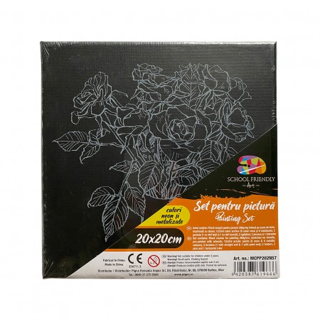 Panza predesenata pe sasiu neagra 20 x 20 cm trandafiri sf art pigna