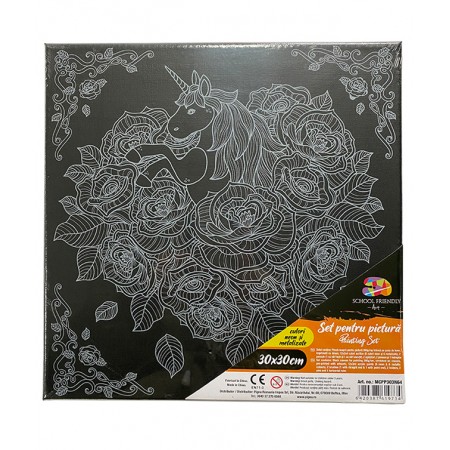 Panza predesenata pe sasiu neagra 30 x 30 cm unicorn sf art pigna