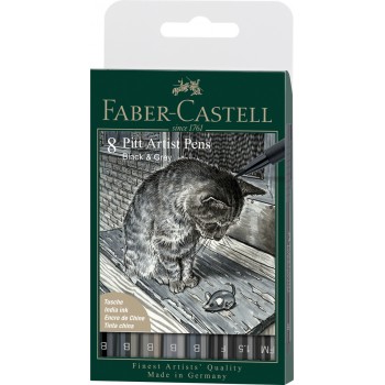 Pitt artist pen set 8 buc negru & gri faber-castell