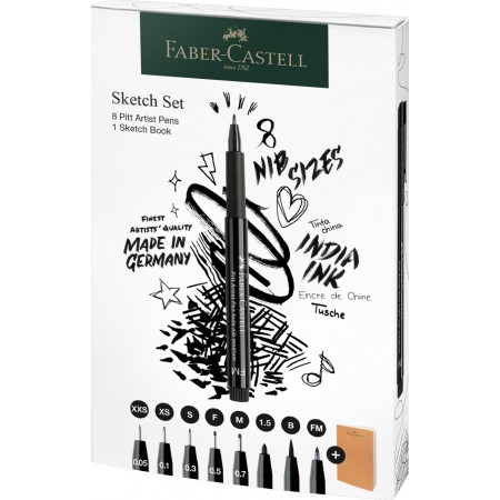 Pitt artist pen set sketching 8 bucati + sketchbook faber-castell