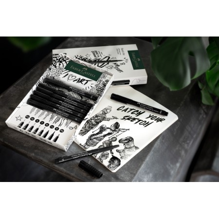 Pitt artist pen set sketching 8 bucati + sketchbook faber-castell
