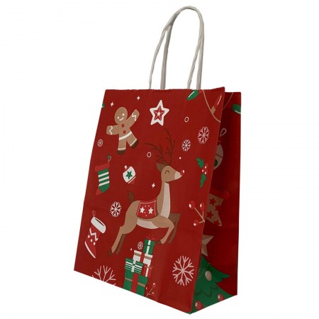 Punga hartie maner rasucit 22 x 10 x 31 cm rosu/alb cerb craciun papiroti