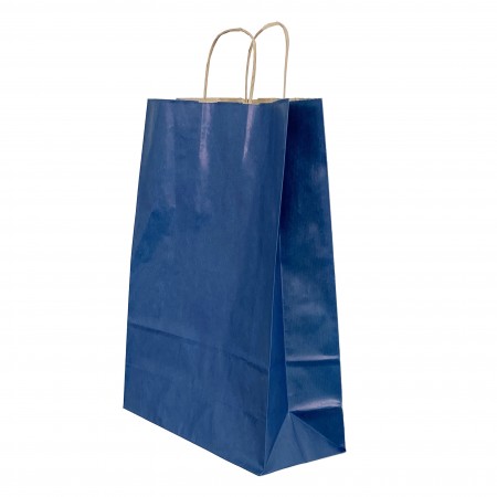 Punga hartie maner rasucit 26 x 12 x 35 cm albastru dungi/maro papiroti Punga hartie maner rasucit 26 x 12 x 35 cm albastru dungi/maro papiroti