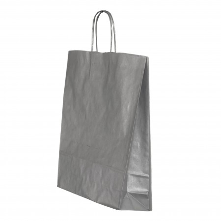 Punga hartie maner rasucit 26 x 12 x 35 cm argintiu/alb papiroti
