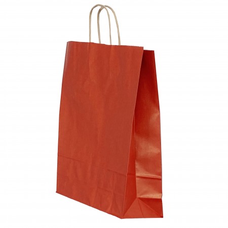 Punga hartie maner rasucit 26 x 12 x 35 cm rosu dungi/maro papiroti