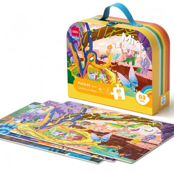 Puzzle geanta cadou 89 piese efect luminos dinozauri 4+ deli