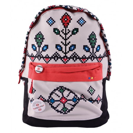 Rucsac ethno canvas gri-rosu pigna