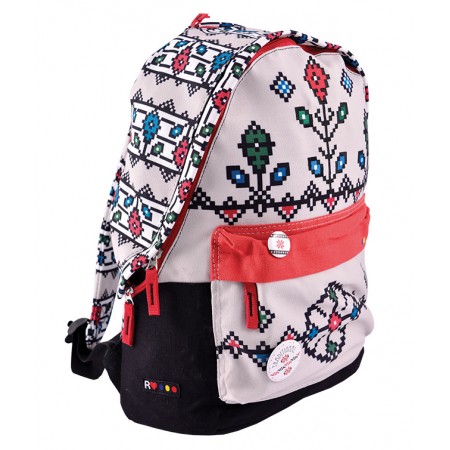 Rucsac ethno canvas gri-rosu pigna