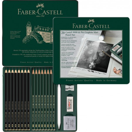 Set 20 buc creion grafit mat + castell 9000 faber-castell Set 20 buc creion grafit mat + castell 9000 faber-castell