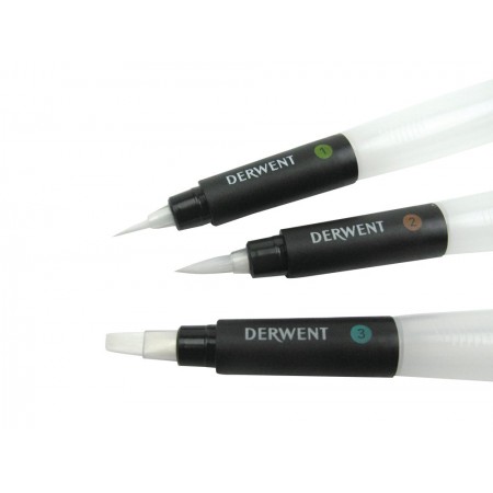 Set 3 bucati pensule cu rezervor (2 x varf rotund, 1 x varf tesit) professional derwent