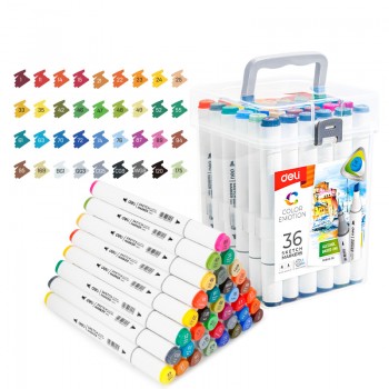 Set 36 markere sketching varf dublu rotund 1mm/tesit 7mm cut plastic color emotion deli