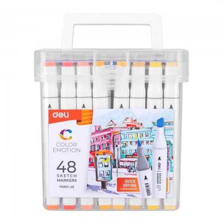 Set 48 markere sketching varf dublu 1mm/7mm cut plastic deli Set 48 markere sketching varf dublu 1mm/7mm cut plastic deli