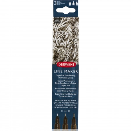 Set 3 buc liner grafic profesional (0.1/0.3/0.5 mm) negru derwent