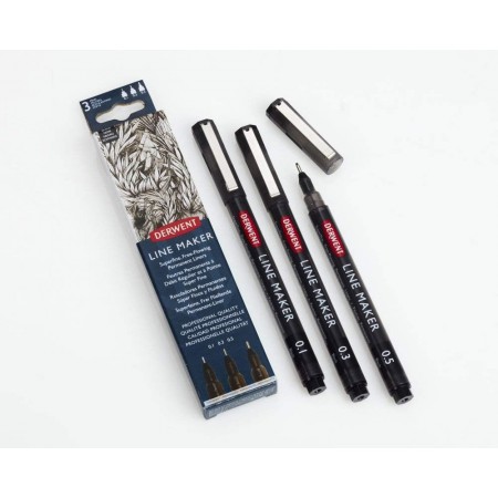 Set 3 buc liner grafic profesional (0.1/0.3/0.5 mm) negru derwent