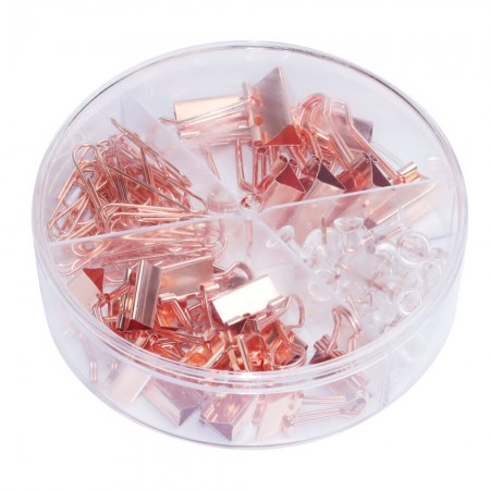 Set accesorii birou (agrafe, clipsuri, pioneze) auriu deli