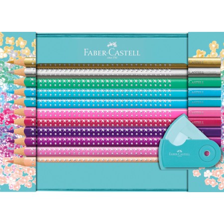 Set cadou 20 creioane colorate sparkle + asc. sleeve faber-caste