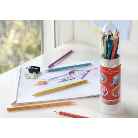 Set cadou racheta 15 creioane colorate grip + ascutitoare  faber