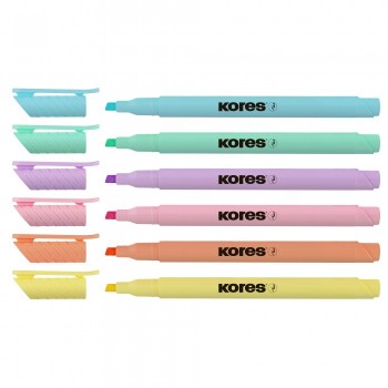 Textmarker set 6 pastel slim cutie plastic kores